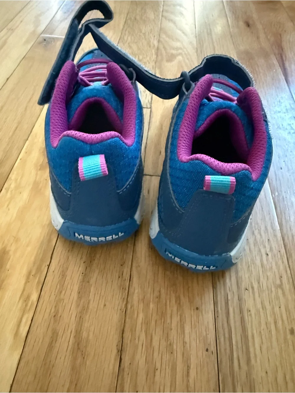 Merrell Youth Blue High Top Trail Sneakers with Pink Trim